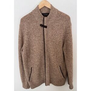 Tasso Elba Men's Lambswool‎ Brown Zip Front Sweater Cardigan Size Medium